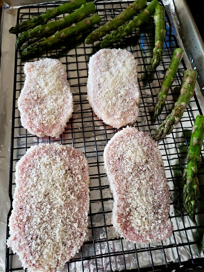 panko Parmesan pork chops on a cooking rack