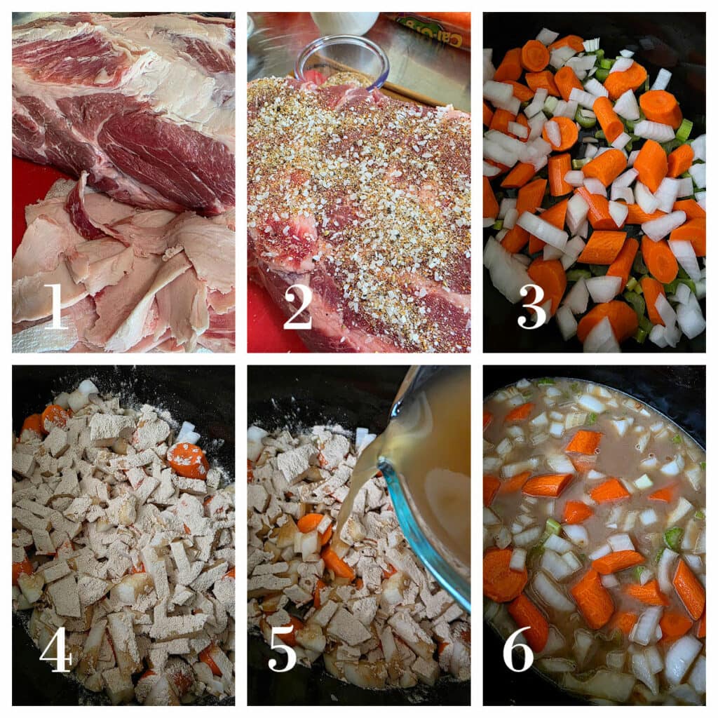 Graphic with steps for prepping pork roast for slow cooking