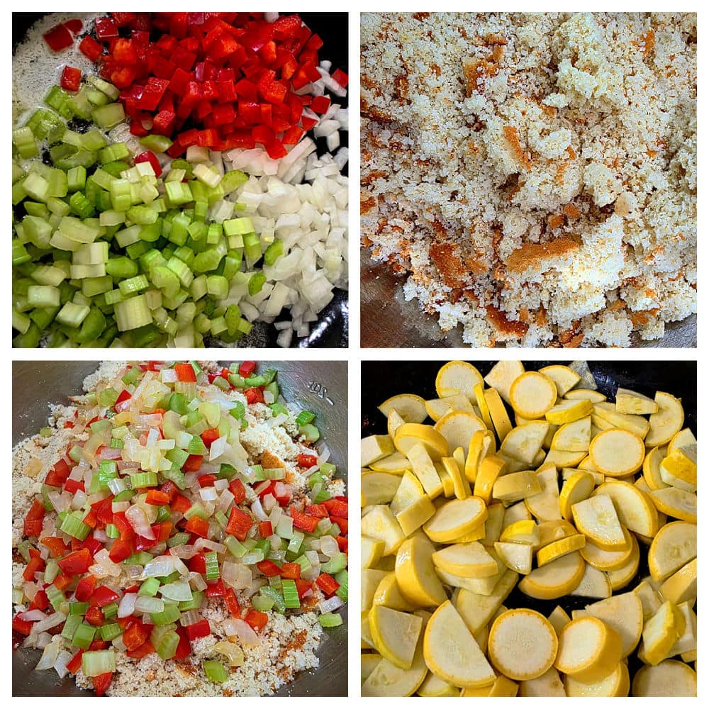 Step by step instruction collage for preparing squash dressing