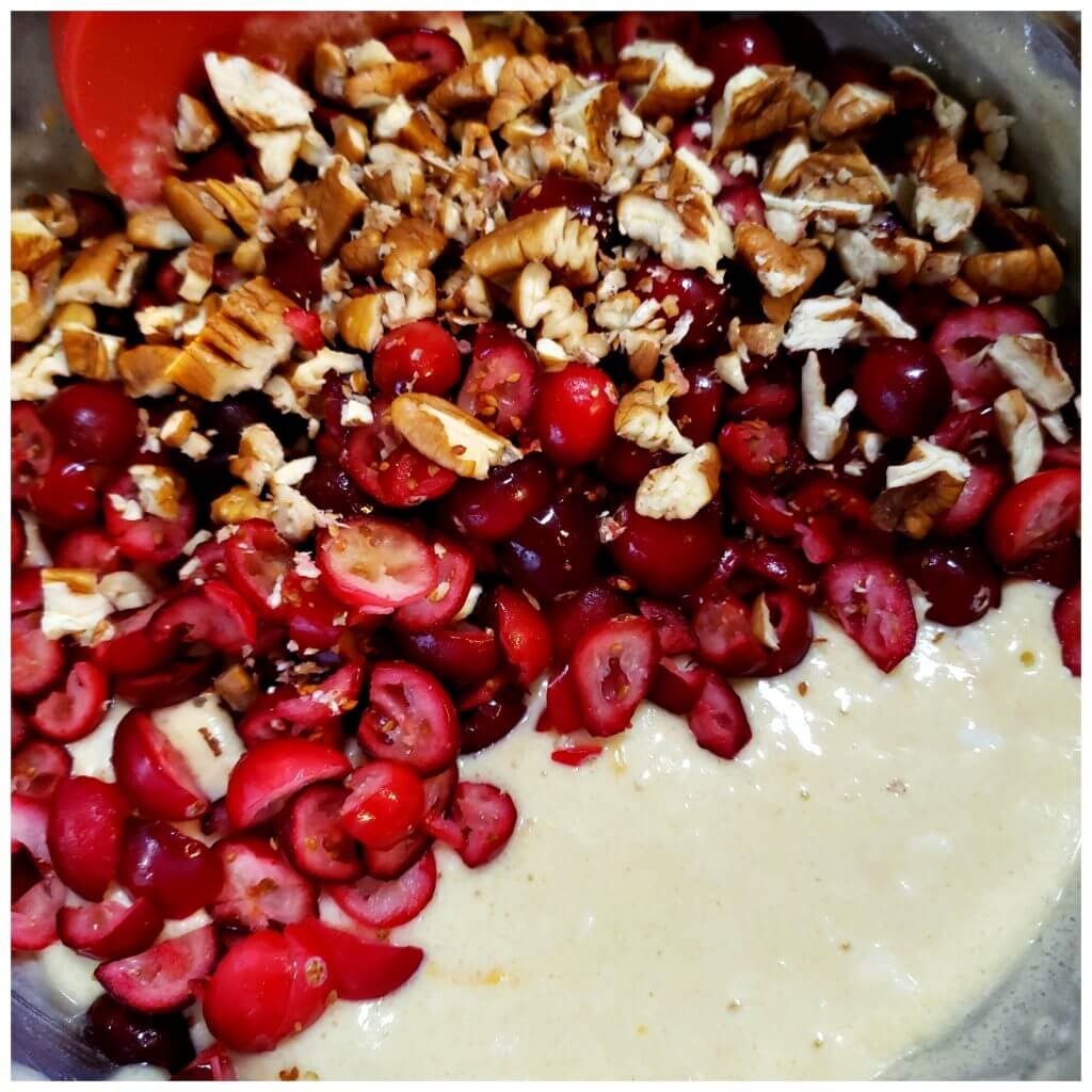 Making cranberry bread with fresh ingredients