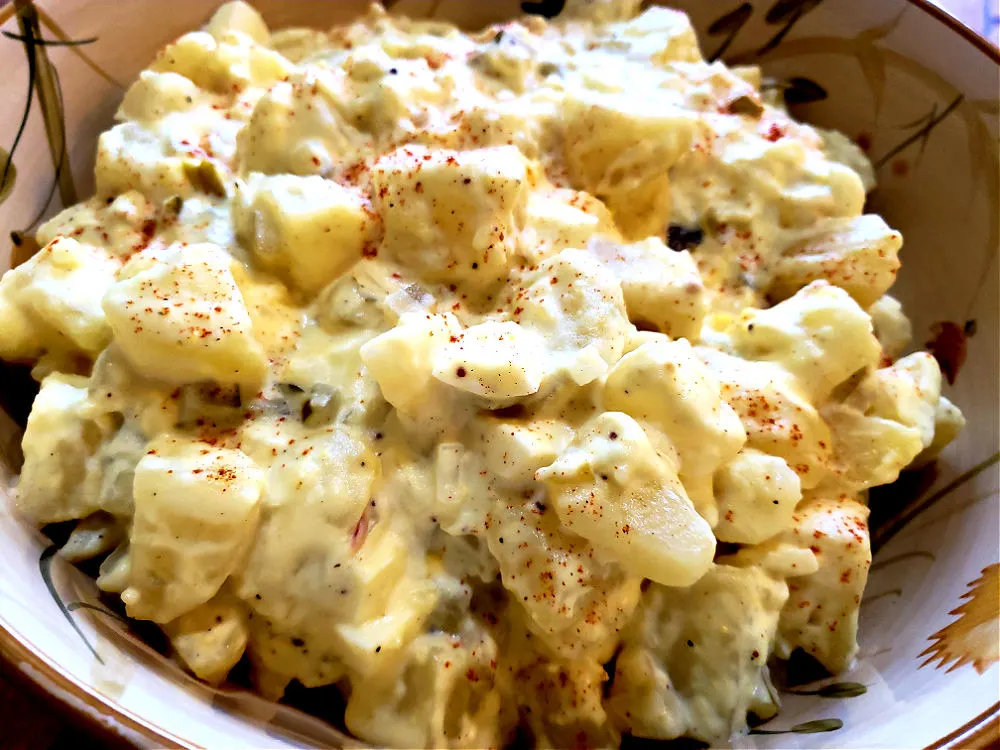 Classic potato salad in a serving bowl