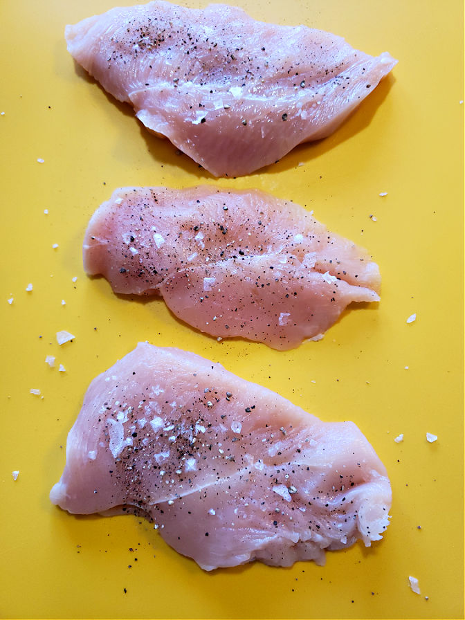 Seasoning boneless skinless chicken breast for Salsa Verde Chicken recipe