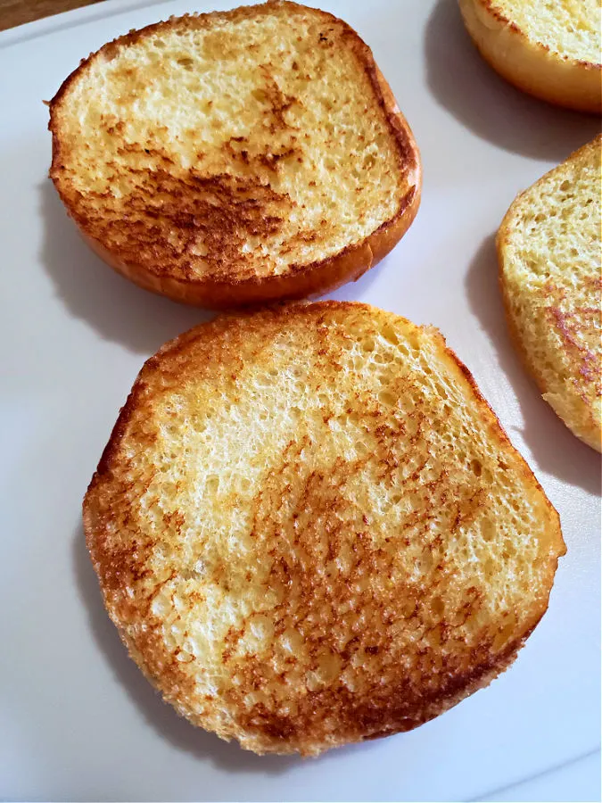 Toasted brioche buns for homemade fish sandwiches