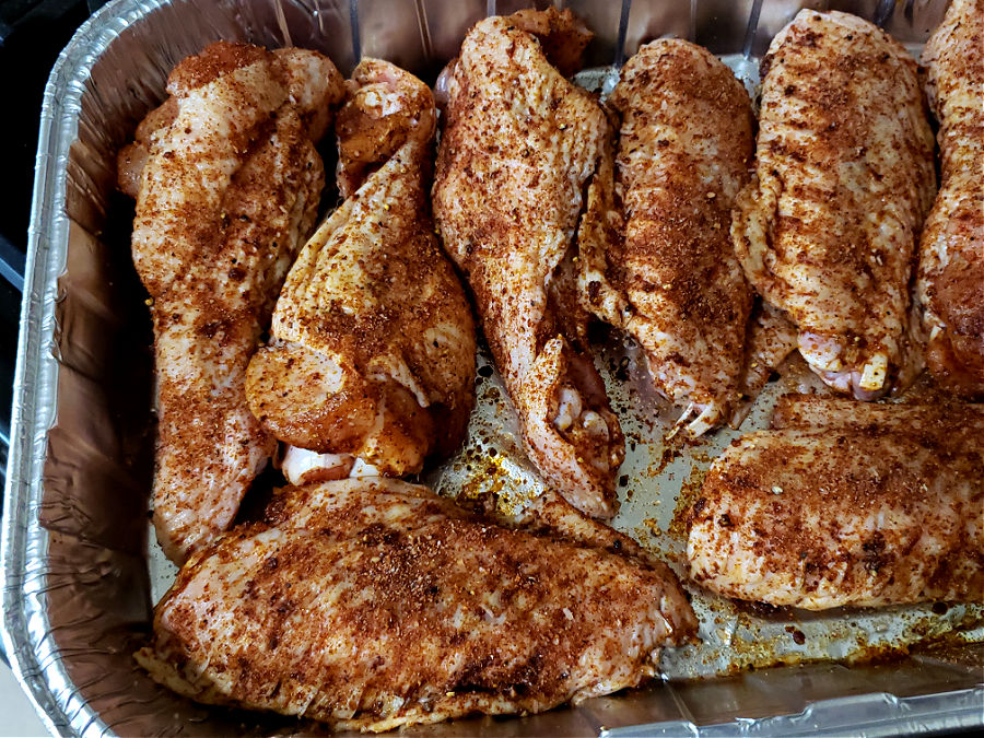 Easy Roast Turkey Wings Recipe with fresh seasoned turkey wings ready to go into the oven