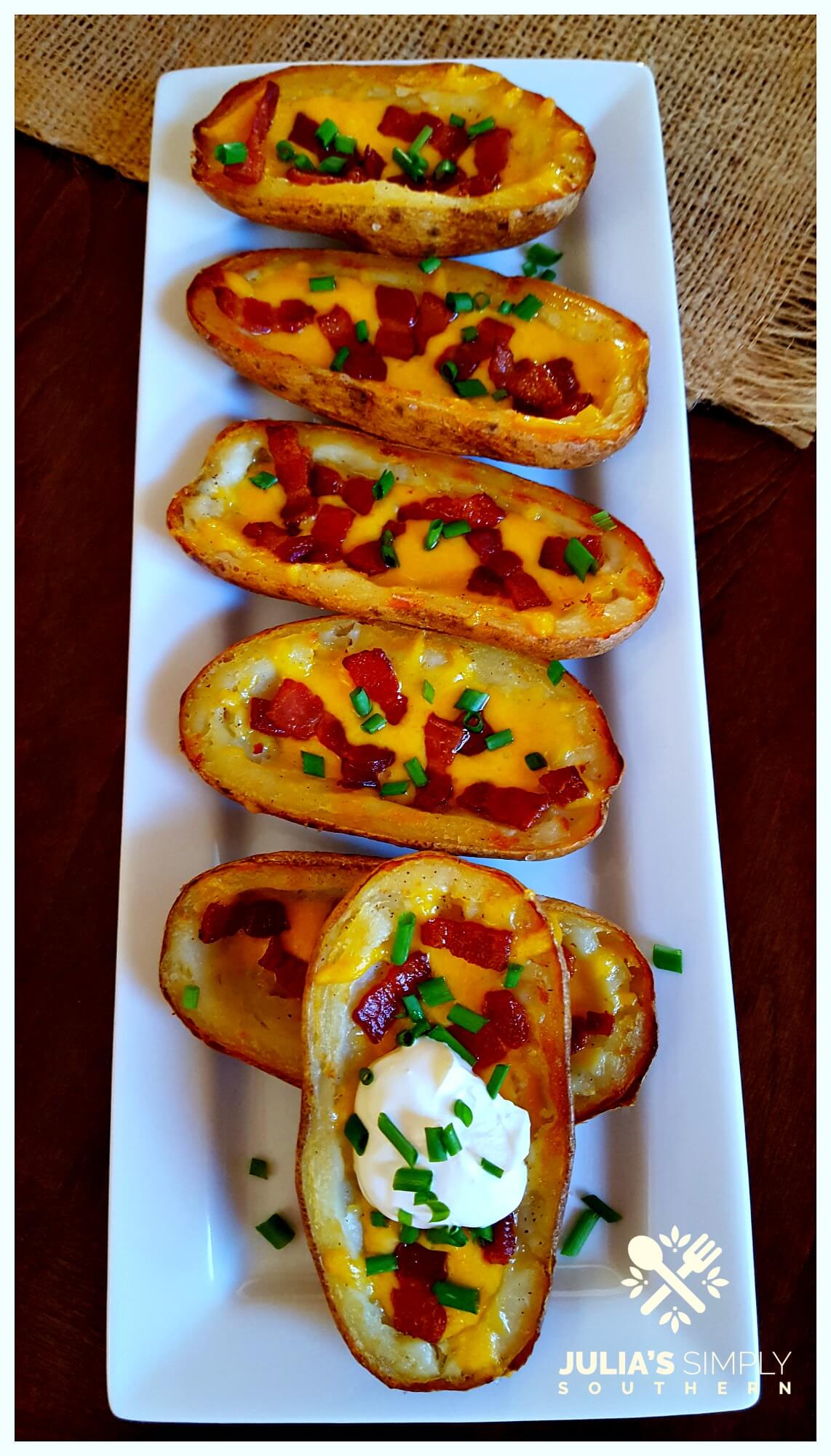 Twice Baked Potato Skins that are crispy and delicious