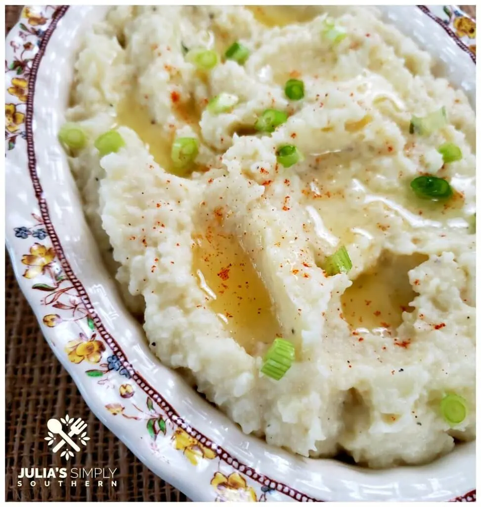 Delicious low carb mashed potato alternative made with cauliflower and celery root
