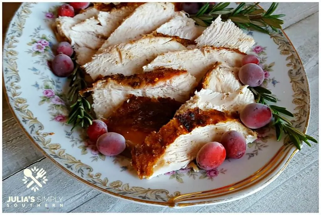 Vintage platter of holiday turkey - Best Grilled Turkey Breast - Easy