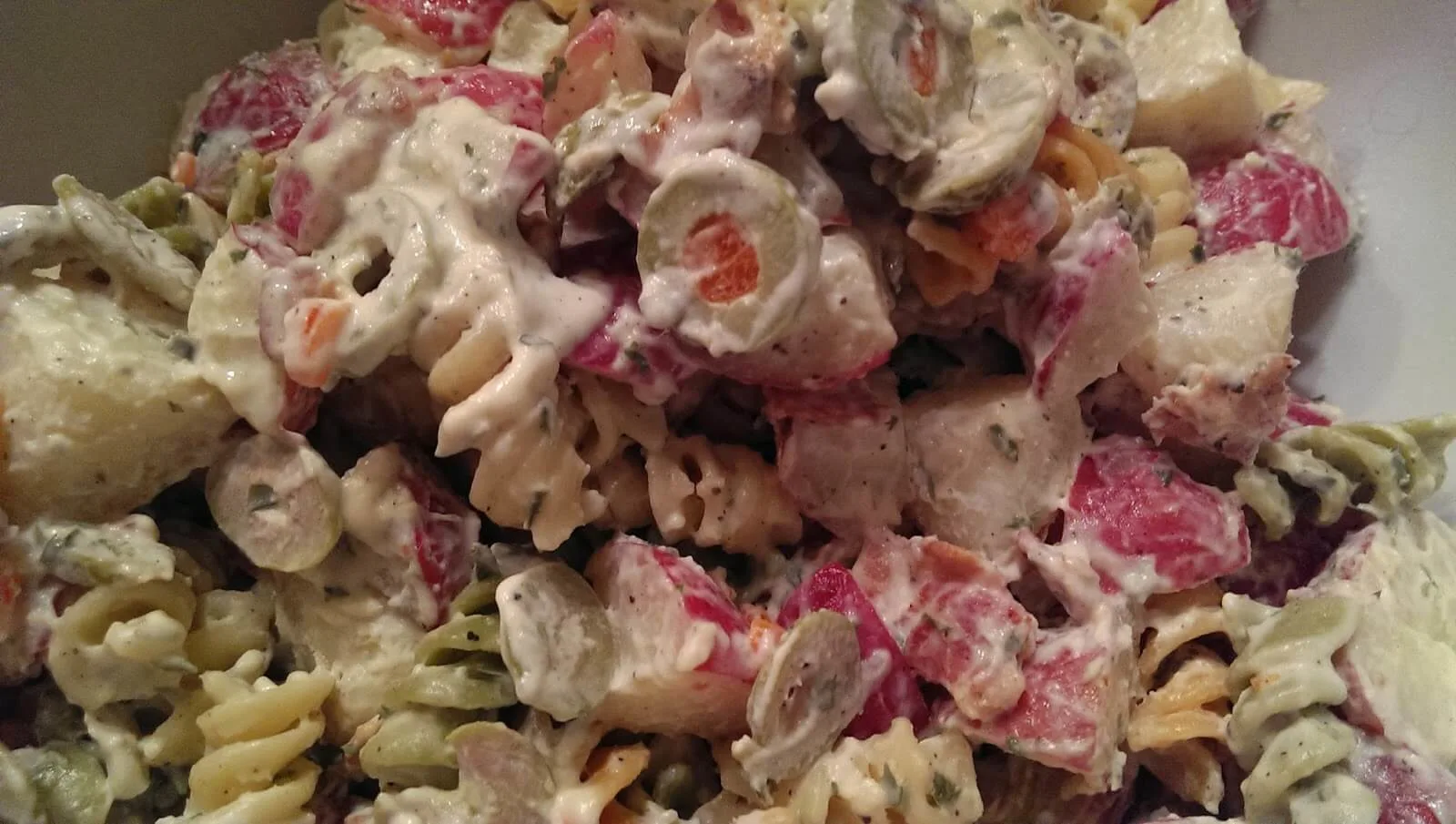 Baby Red Potato Salad with Green Olives and Bacon