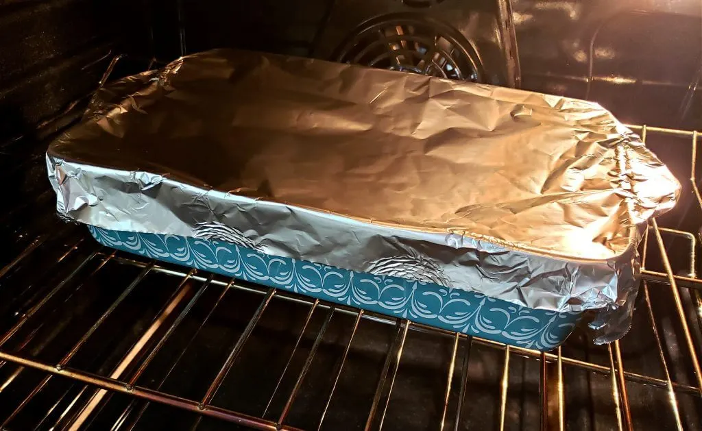 aluminum foil covered casserole