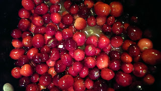 fresh cranberries in a pot