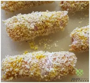 rolled pork cordon bleu cutlets covered in bread crumbs