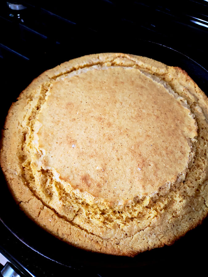 Baked Southern skillet cornbread fresh from the oven
