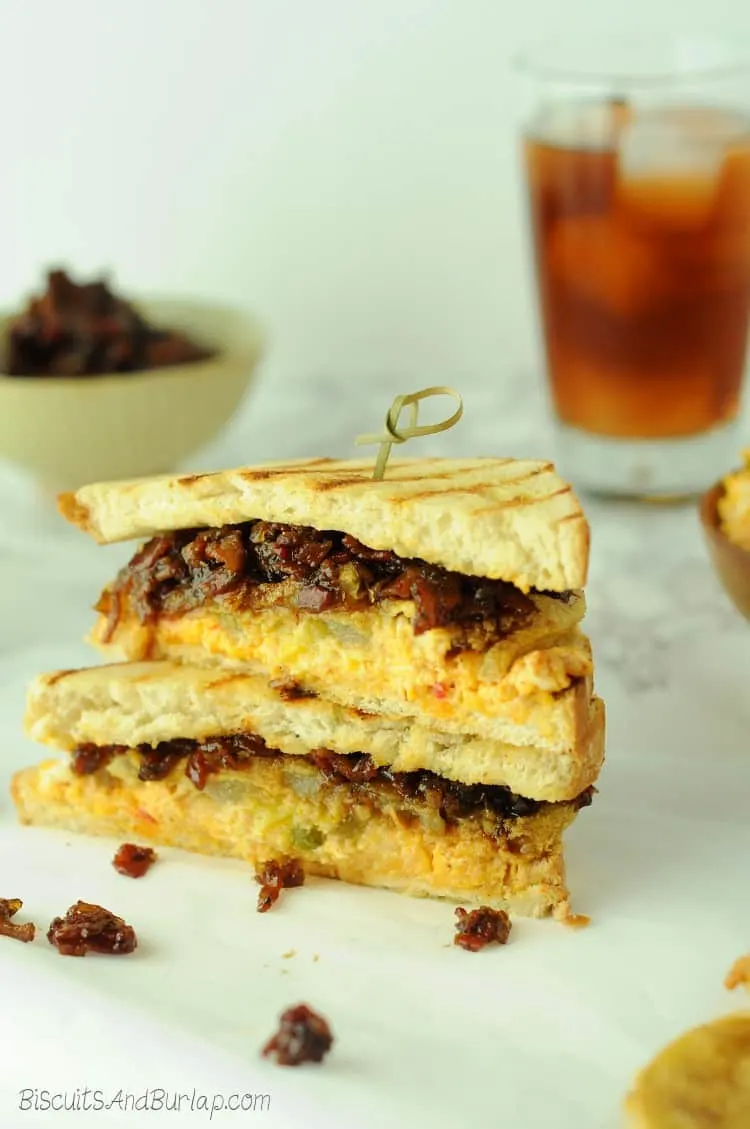 Fried Green Tomato sandwich with pimento cheese and bacon jam