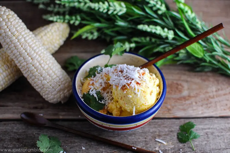 Dessert made with fresh summer corn -Mexican street corn ice cream