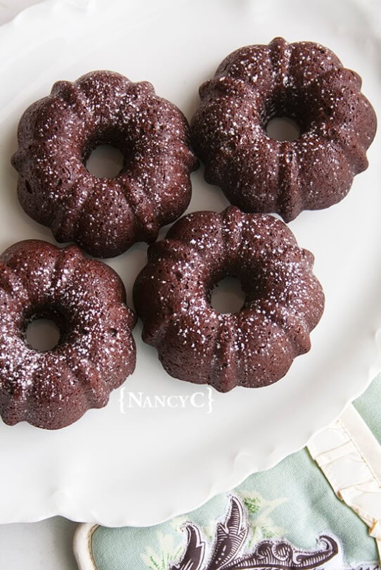 Mini Brownie Bundts on a white plate