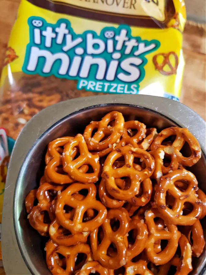 mini pretzels in a measuring cup