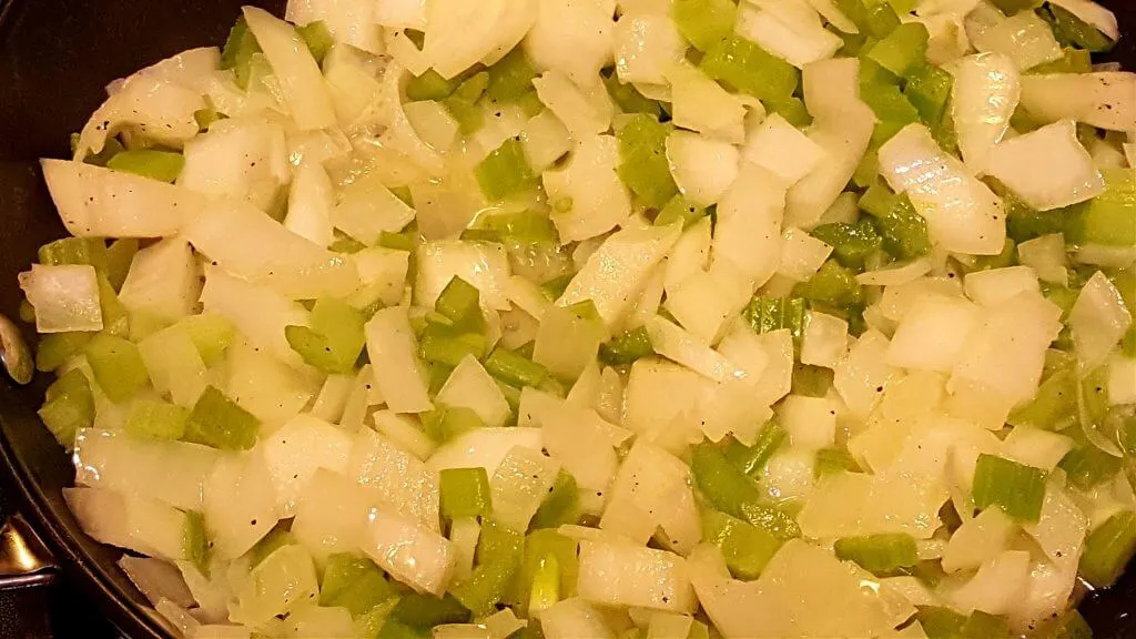 softening onion and celery in a skillet with butter