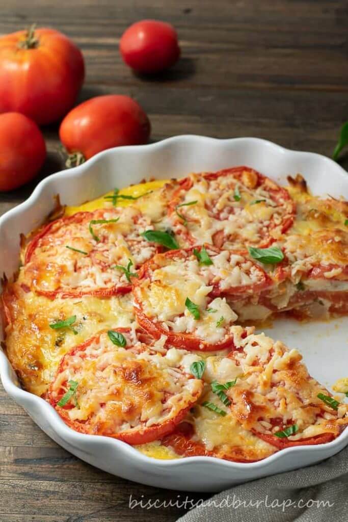 Low Carb Crustless Southern Tomato Pie featured at MPM 224